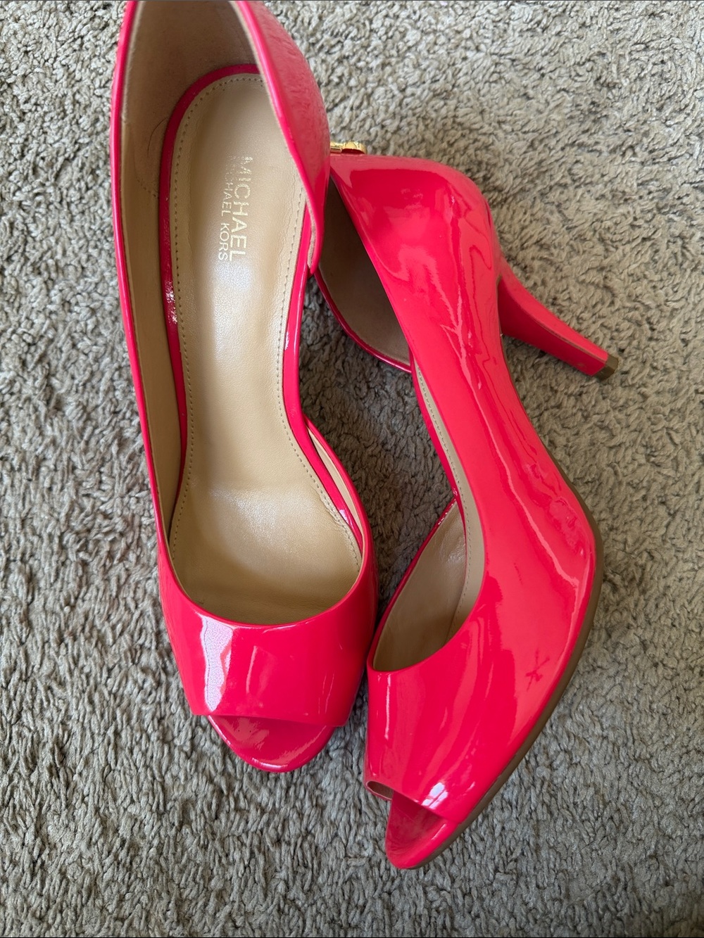 MICHAEL Michael Kors Women’s Open-Toe Patent Heels in Hot Pink - Picture 2 of 6